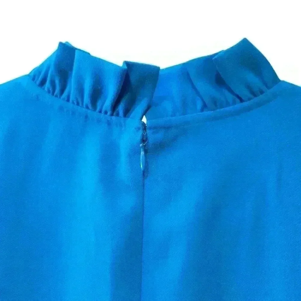 J.Crew Ruffle-neck Shift Dress in 365 crepe Blue Size 2 #098